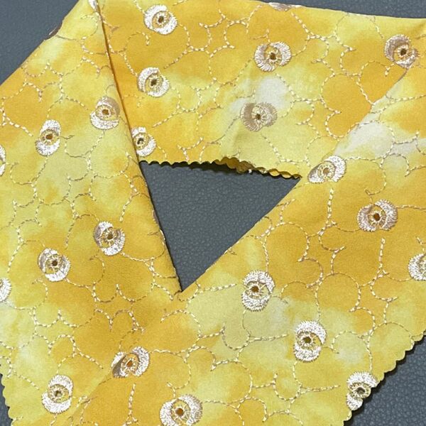 半襟 鮮やかレモン ヴィンテージ刺繍レース 半衿 ハンドメイド 生地