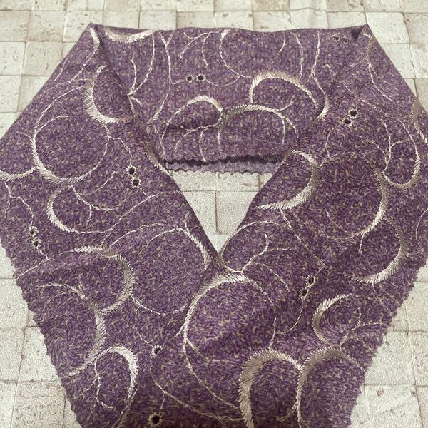 半襟 渋パープル ヴィンテージ刺繍レース 半衿 ハンドメイド 生地
