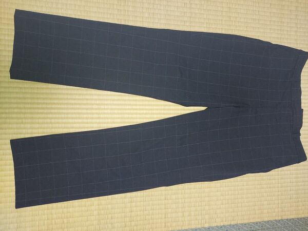 ユニクロ アンクルパンツ ネイビー チェック L 丈標準64~66cm 鳥格子柄