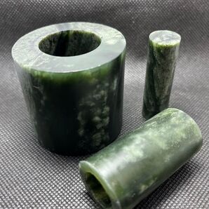 天然和田玉パーツ3点★青海産湖水緑★加工途中品