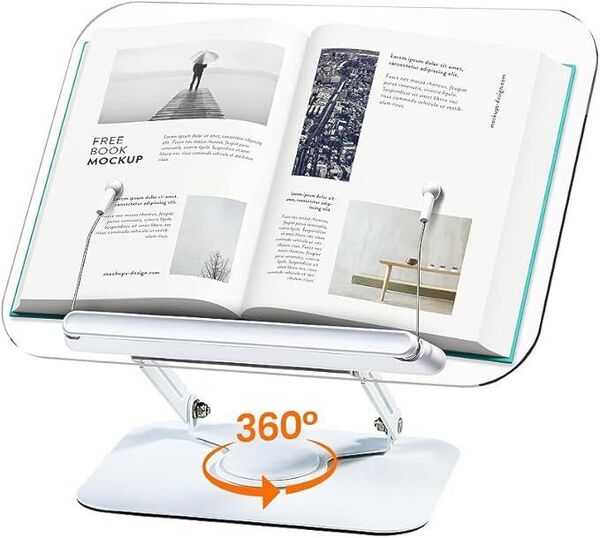 ブックスタンド ホルダー 360度回転可能 筆記台 書見台 本立て 高さ角度調整可能 アルミニウム合金、折りたたみ式&持ち出し