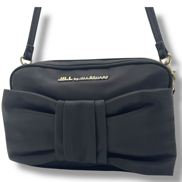 【人気】JILLSTUART ジルスチュアート ショルダーバッグ リボン ダブルファスナー 軽量 ブラック 黒 肩掛け 斜め掛け