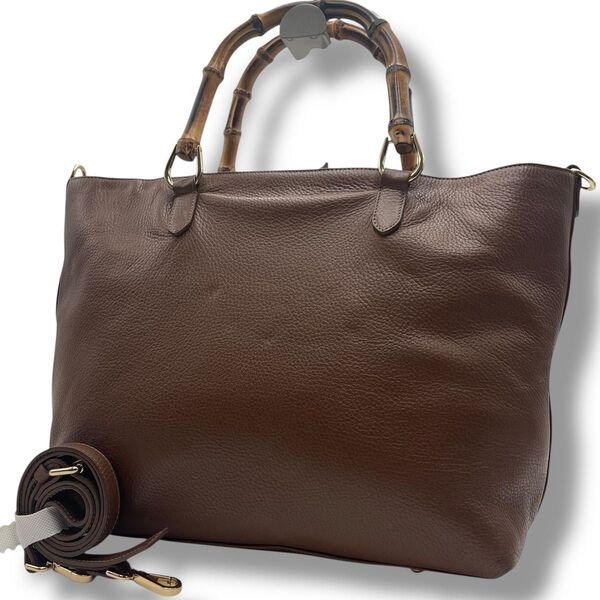 【美品】GIANNI NOTARO ジャンニ ノターロ 2way ハンド ショルダーバッグ レザー 本革 バンブー ブラウン
