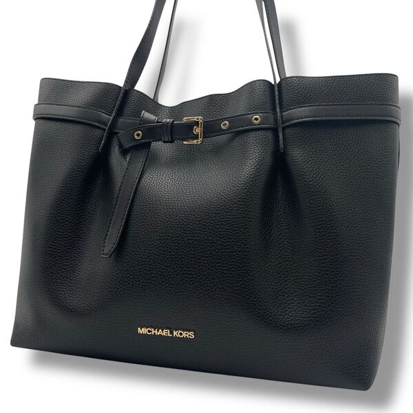 【美品】A4収納可 MICHAEL KORS マイケルコース トートバッグ レザー 本革 黒 肩掛け 通勤通学 ビジネス エミリア