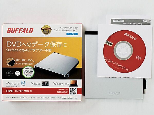 BUFFALO ポータブルDVDドライブ DVSM-PT58U2V-SVC 元箱・付属品有り