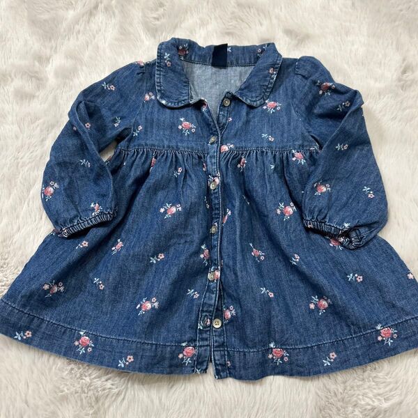 キッズ子ども女の子ベビーワンピース90センチベビーギャップデニムワンピース花柄 ベビー服 長袖ワンピース 子供服