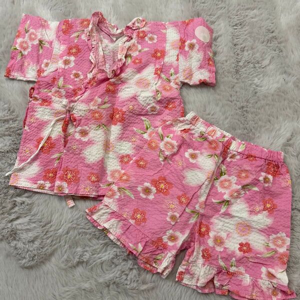 キッズ子ども女の子ベビー甚平90センチ ピンク 子供服
