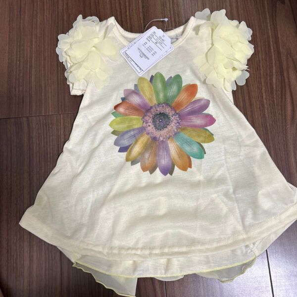 新品!キッズ子ども女の子ベビートップス半袖Tシャツ80センチフタフタバースデイ花柄