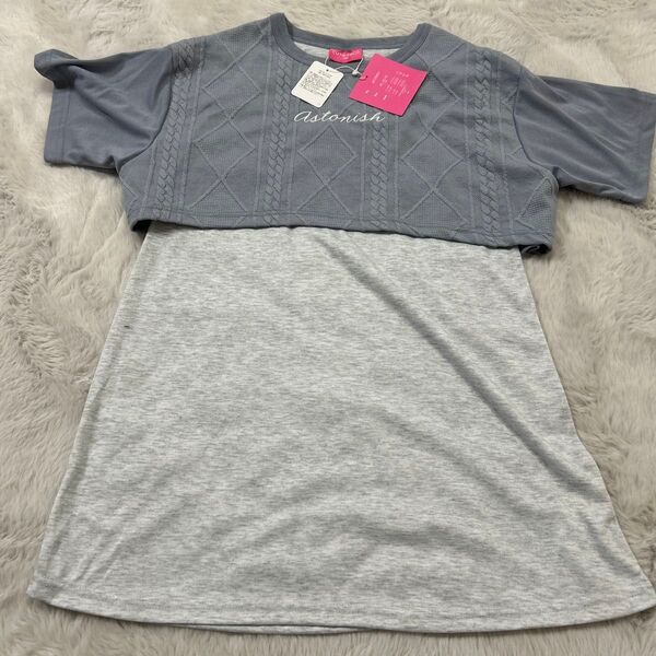 新品!キッズ子ども女の子半袖ワンピース150センチ子ども服 グレー