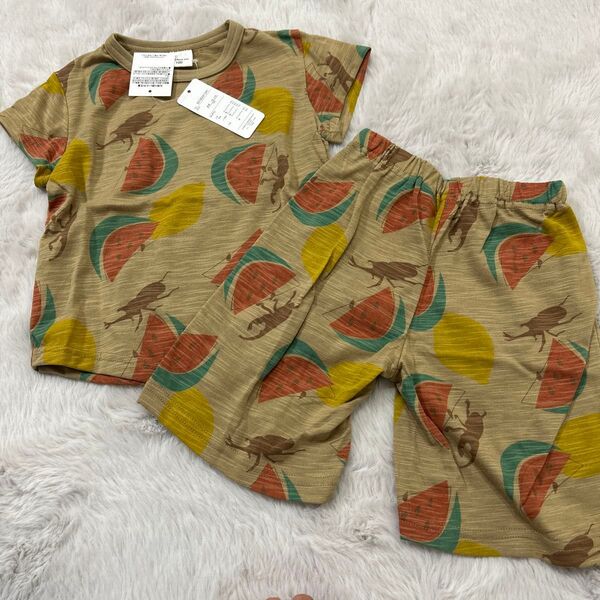 新品!キッズ子ども男の子半袖パジャマ 上下セット 半袖Tシャツ ハーフパンツ100センチ スイカ柄