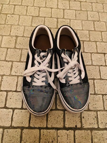 スパンコール装飾 ブラック/ホワイト スニーカー used 24 vans