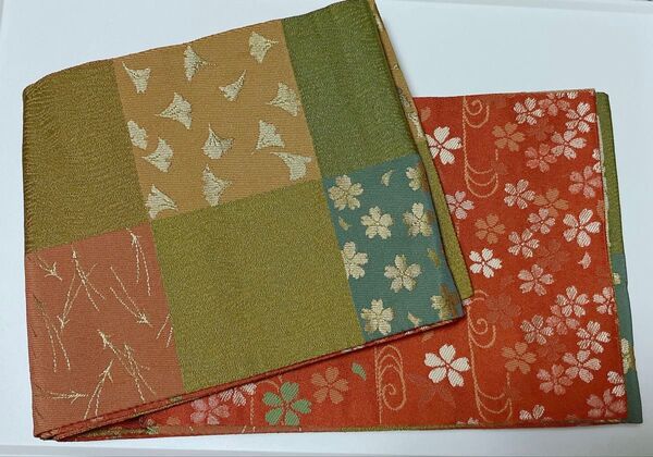 半幅帯 オビ 帯 着物 和装 和装小物 花柄 銀杏 桜 和風 浴衣帯 着物帯 リバーシブル