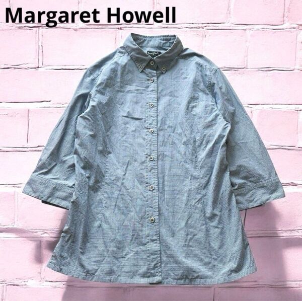 MargaretHowell 七分袖シャツ ギンガムチェック レディース マーガレットハウエル☆ボタンダウン シャツ ブラウス M