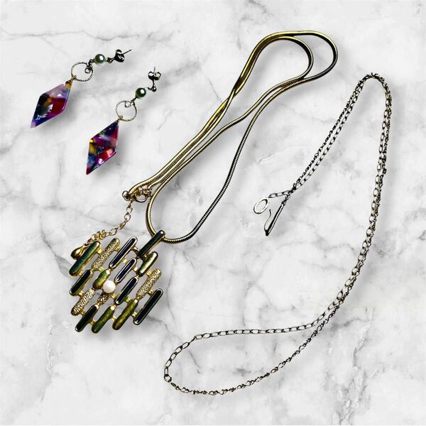 【まとめ売り】チェーン ネックレス &ピアス ゴールドカラー アクセサリー 3点セット(ネックレス2点+ピアス1点)