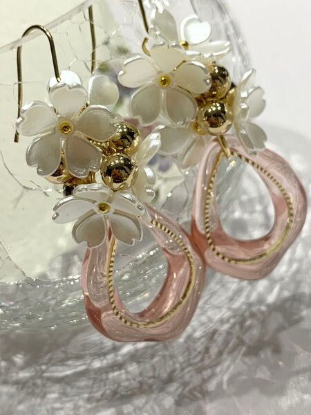 272. 桜×抜き雫 ピアス イヤリング ハンドメイド さくら