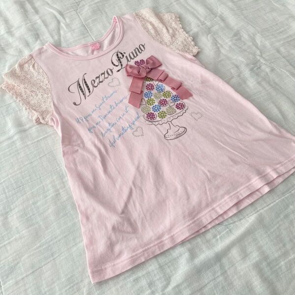 メゾピアノ 半袖 シャツ Tシャツ リボン マカロンタワー 夏 M 150㎝