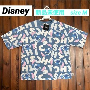 新品未使用 M スティッチ 総柄 Tシャツ ユニセックス メンズ レディース 匿名配送 ディズニー ブルー