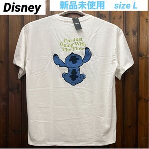 新品未使用 L スティッチ Tシャツ ユニセックス ディズニー さがら刺繍 メンズ 白 ホワイト 半袖