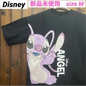 新品未使用 スティッチ エンジェル Tシャツ M ユニセックス レディース 黒 ブラック バックプリント ディズニー 匿名配送