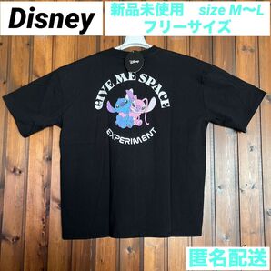 新品未使用 スティッチ エンジェル Tシャツ M〜L フリーサイズ メンズ ブラック 匿名配送 刺繍 半袖 綿100%