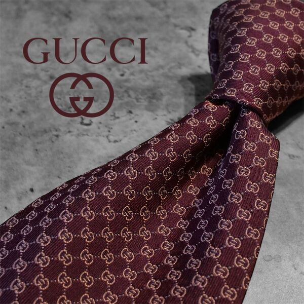 【超美品】GUCCI パープル GG ロゴ ネクタイ シルク GG柄 高