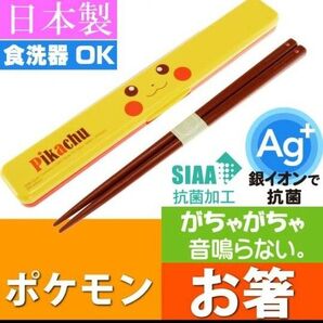 ピカチュウ 抗菌 音の鳴らない箸 ケース付 ABC3AG キャラクターグッズ 子供用お箸 ケース付 銀イオンで抗菌 ポケモン新品