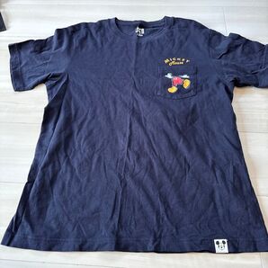 ユニクロ ミッキーマウス ポケットTシャツ ネイビー