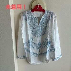 刺繍チュニック 水色 レディース