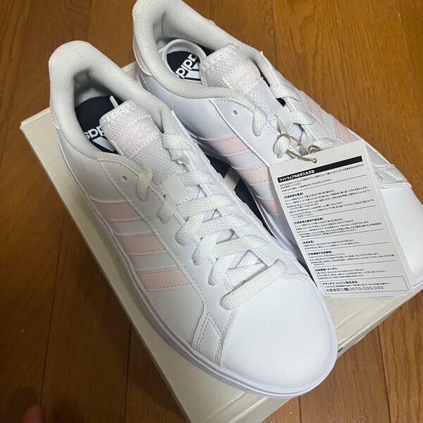 adidas アディダス グランドコート GW9260 コートカジュアル スニーカー ホワイト ピンク 24.0cm