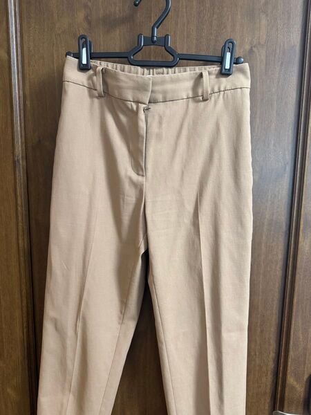 plst ベージュ スティックパンツ リネンブレンド オフィスパンツ 丈長め