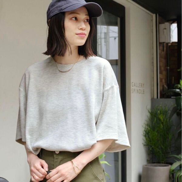 Chaco closet チャコクローゼット カラーワッフルオーバーサイズショートスリーブTシャツ フリーサイズ 5部丈