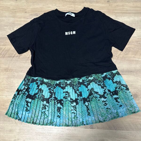 USED MSGM キッズ 異素材プリーツ Tシャツ 10A 140サイズ
