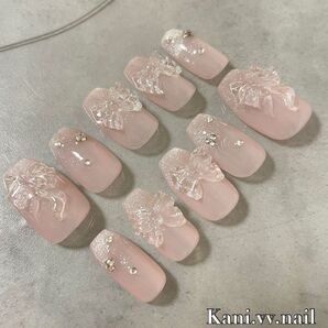 【サイズオーダー】ネイルチップ no.40 ワンホン リボン マグネット うるうる