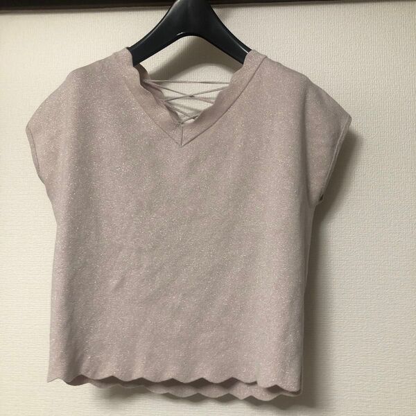 WILLSELECTION ラメ トップス ノースリーブ フレンチスリーブ M カットソー ピンク ベージュ