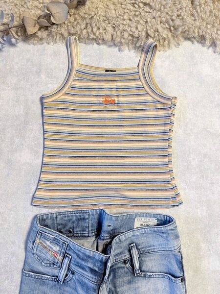 【レア】90s old stussy ステューシー ボーダーカラフルキャミソール
