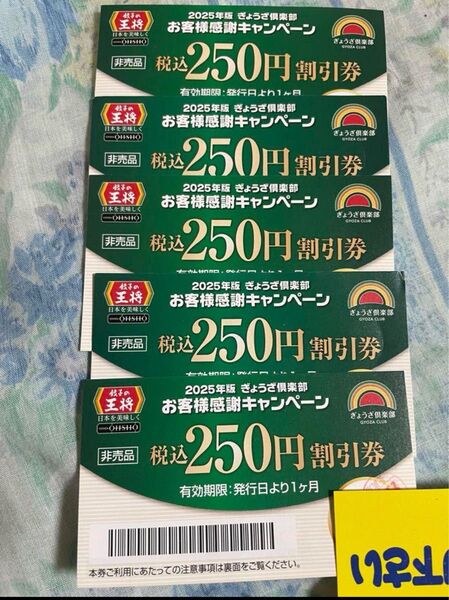 5枚 餃子の王将 250円割引券 5枚