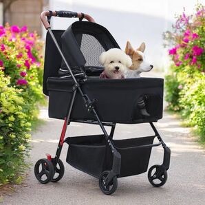【3WAY多機能】ペットカート 折りたたみ式 ゆりかご付き 犬猫兼用 15kg
