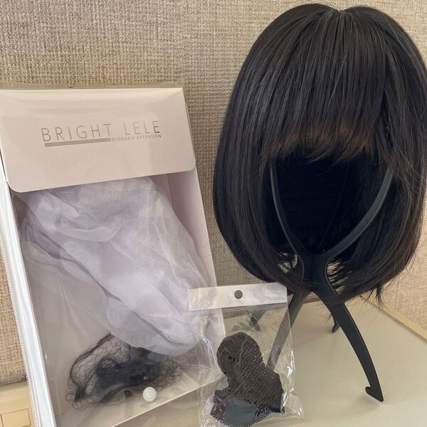 【試着のみ】フルウィッグ ナチュラルブラック 医療用ウィッグ ボブ かつら ミディアムボブ ボブ ネット付 ショート