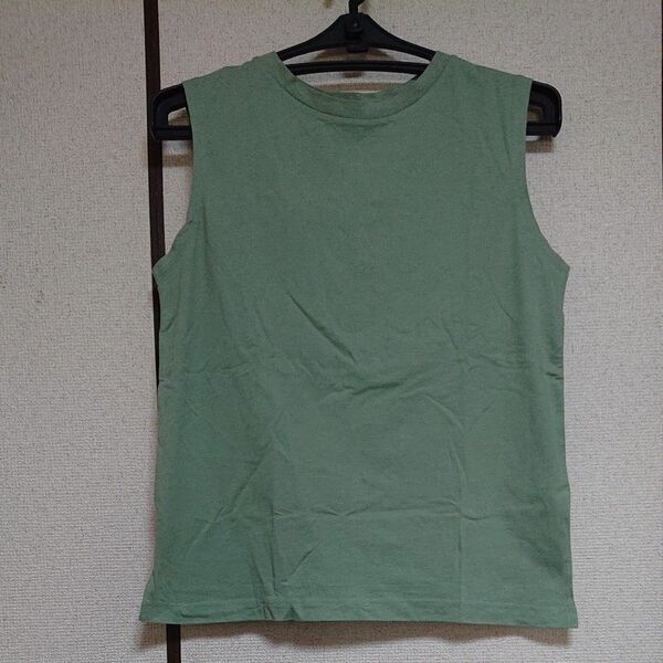 GU ミントグリーン タンクトップ 綿100% ノースリーブトップス Tシャツ カットソー フレンチスリーブ コットン 無地 M