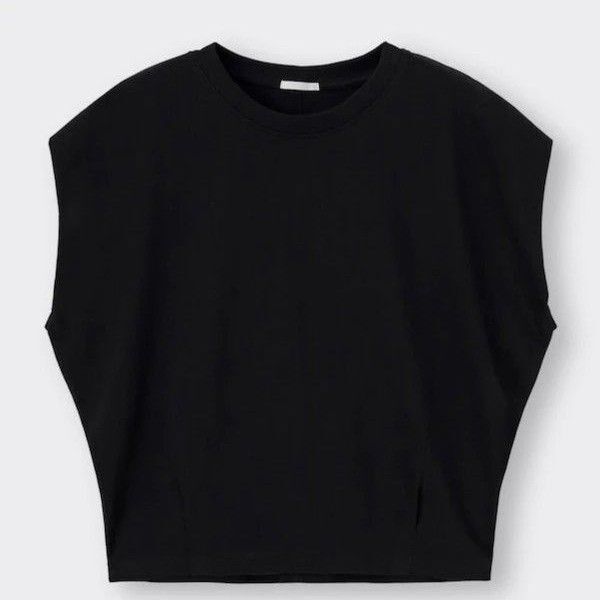 未使用 ウエストタックフレンチスリーブT GU ノースリーブ 厚手 Tシャツ カットソー トップス 綿100% ブラック 黒 M
