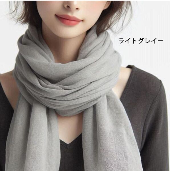 新品 ライトグレー リネン風 ストール 無地 ロング 大判 マフラー 薄手 aa13-2