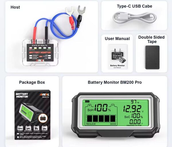 【限定特別価格】ANCEL BM200 PRO バッテリーモニター 愛車のバッテリー監視 電圧計