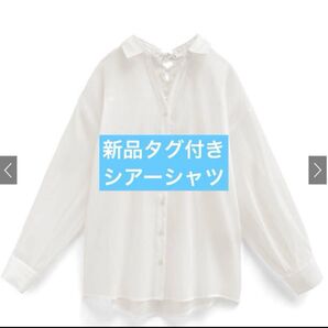 新品タグ付き シアーシャツ バックリボン 透け感 白 長袖シャツ