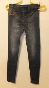 ★Stretch leggings★Ladies denim print プリント柄レディースストレッチレギンスデニムタイツ サイズS/M　USED IN JAPAN