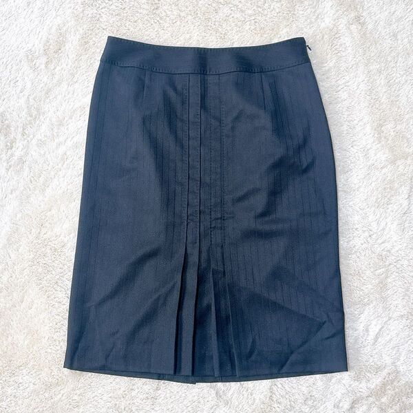 MICHEL KLEIN シルク入 黒 ストライプ タイトスカート 膝丈 40