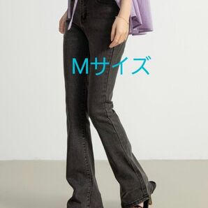 DAY CLOSET 【新品】レディース 美シルエットフレアハイウエストデニムパンツ ブーツカット ストレッチ ブラック系その他