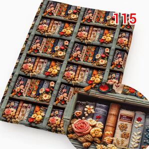 ☆#115☆3Dプリント 立体プリント 生地 本棚 花柄 輸入生地