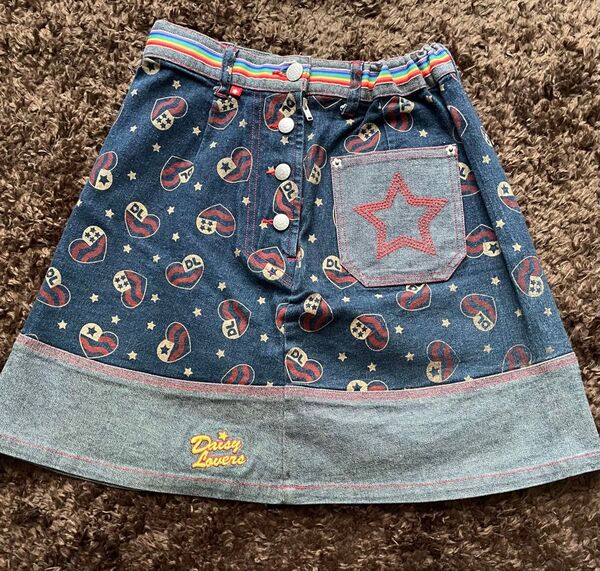 【美品】Daisy Lovers デイジーラバーズ☆デニムスカート ハート 星 レインボー ナルミヤブランド 小中学生 平成女児