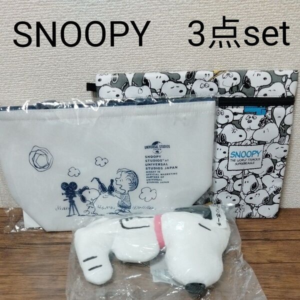 スヌーピー グッズ 3点セット まとめ売りぬいぐるみペンポーチ マチなしポーチ 保冷バッグ ポーチ トート 未使用