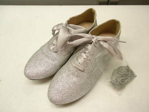  unused goods *GLOBAL WORK/ glow bar Work #L(24.0cm~24.5.cm)#g Ritter lame race up shoes #SILVER/ silver ##20501MK690_11